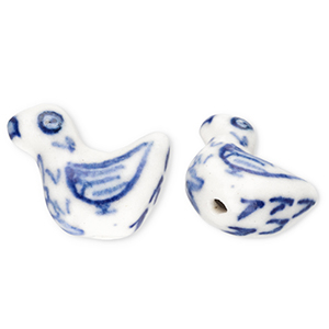 Kralen keramiek eend Off white-Delft blue