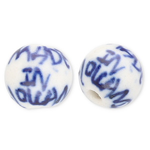 Kralen keramiek 10mm "Made in Holland" Off white-Delft blue