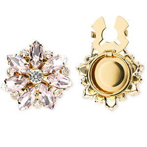 Brass TQ metaal button covers bloem Gold-light pink-crystal