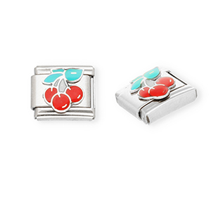Roestvrij stalen (RVS) Stainless steel Italian charms losse schakels kersen Silver-red-green