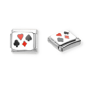 Roestvrij stalen (RVS) Stainless steel Italian charms losse schakels speelkaart Silver-white-red-black