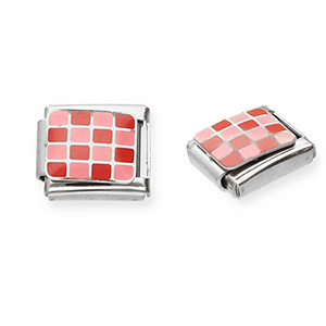 Roestvrij stalen (RVS) Stainless steel Italian charms losse schakels geblokt Silver-pink-red