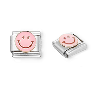 Roestvrij stalen (RVS) Stainless steel Italian charms losse schakels smiley Silver-light pink-purple