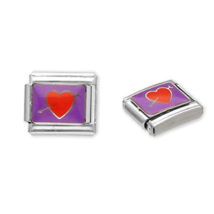 Roestvrij stalen (RVS) Stainless steel Italian charms losse schakels hart met pijl Silver-purple-red