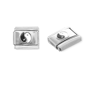 Roestvrij stalen (RVS) Stainless steel Italian charms losse schakels Yin & Yang Silver-black-white