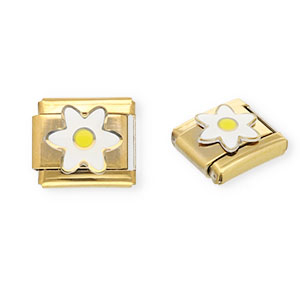 Roestvrij stalen (RVS) Stainless steel Italian charms losse schakels bloem Gold-white-yellow