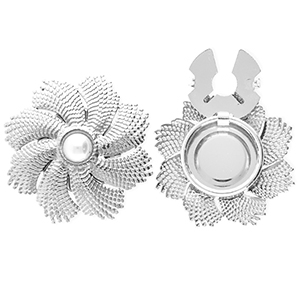 Roestvrij stalen (RVS) Stainless steel button covers bloem met imitatieparel Silver-white