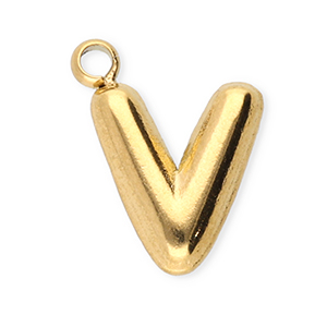 Roestvrij stalen (RVS) Stainless steel bedels letter V Gold