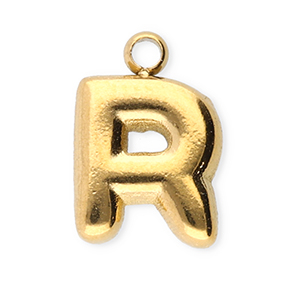 Roestvrij stalen (RVS) Stainless steel bedels letter R Gold