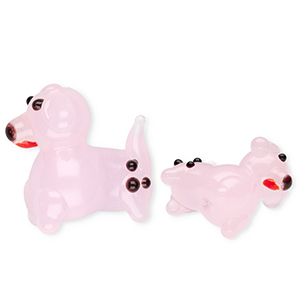 Handgemaakte glaskralen hond Light pink-black-red