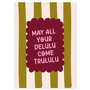 BY31&reg; Sieraden kaartjes "May all your delulu come trululu" Olive green-off white-bordeaux red-pink