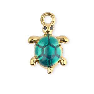 Roestvrij stalen (RVS) Stainless steel bedels enamel schildpad Gold-green