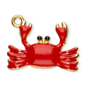 Roestvrij stalen (RVS) Stainless steel bedels enamel krab Gold-red-black