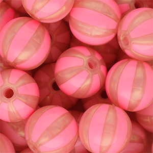 16 mm DQ&reg; acryl kralen met strepen Coral pink-peach pink