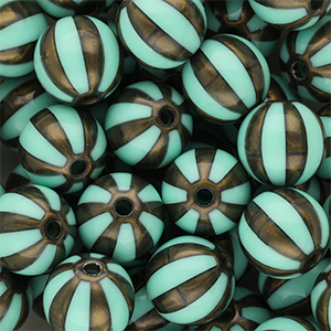 12 mm DQ&reg; acryl kralen met strepen Turquoise green-golden brown