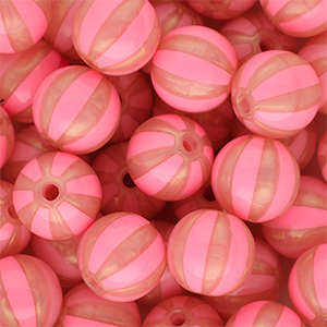 12 mm DQ&reg; acryl kralen met strepen Coral pink-peach pink