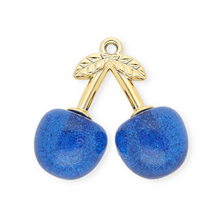 Acryl hangers kersen Gold- blue glitter