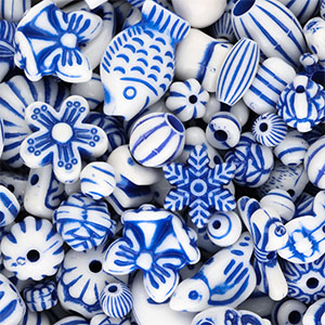 Acryl kralen mix White-Delft blue