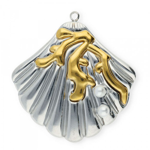 Roestvrij stalen (RVS) Stainless steel bedels schelp met imitatieparels Silver-gold-white