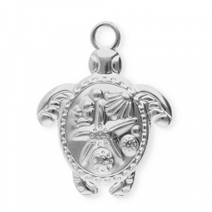 Roestvrij stalen (RVS) Stainless steel bedels schildpad met zeester Silver