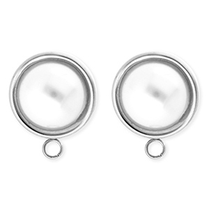 BY31&reg; Roestvrij stalen (RVS) Stainless steel onderdelen oorbellen&nbsp;/&nbsp;oorstekers rond met imitatieparel met oogje Silver-white