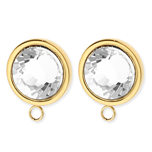 BY31&reg; Roestvrij stalen (RVS) Stainless steel onderdelen oorbellen&nbsp;/&nbsp;oorstekers rond met crystal met oogje Gold-crystal