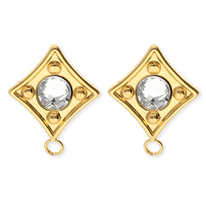 BY31&reg; Roestvrij stalen (RVS) Stainless steel onderdelen oorbellen&nbsp;/&nbsp;oorstekers ruit met crystal met oogje Gold-crystal