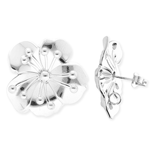 BY31&reg; Roestvrij stalen (RVS) Stainless steel onderdelen oorbellen&nbsp;/&nbsp;oorstekers bloem met oogje Silver