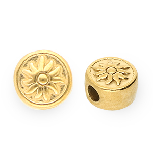 Roestvrij stalen (RVS) stainless steel kralen disc met zon Gold