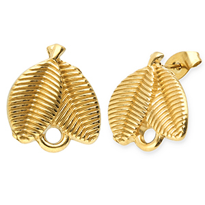 Roestvrij stalen (RVS) Stainless steel onderdelen oorbellen / oorstekers blad met oogje Gold