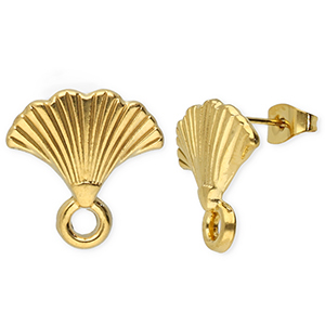 Roestvrij stalen (RVS) Stainless steel onderdelen oorbellen / oorstekers waaier met oogje Gold