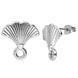 Roestvrij stalen (RVS) Stainless steel onderdelen oorbellen / oorstekers waaier met oogje Silver