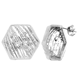 Roestvrij stalen (RVS) Stainless steel onderdelen oorbellen / oorstekers hexagon met oogje Silver