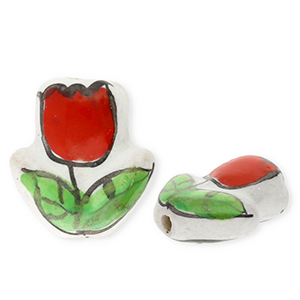 Kralen keramiek tulp White-red-green