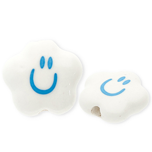 Kralen keramiek wolk met smiley White-blue