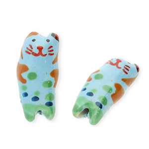 Kralen keramiek kat Blue-green-brown