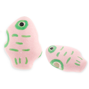 Kralen keramiek vis Pink-light green-black