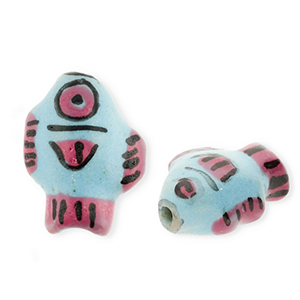 Kralen keramiek vis Light blue-pink-black