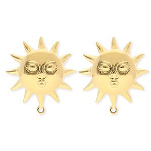 BY31&reg; Roestvrij stalen (RVS) Stainless steel onderdelen oorbellen&nbsp;/&nbsp;oorstekers zon met gezicht met oogje Gold