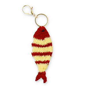 Sleutelhangers gehaakte vis Gold-bordeaux red-beige