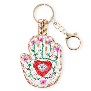 Sleutelhangers hand met Alziend oog Gold-white-fuchsia-red-green