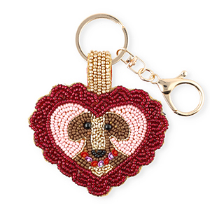 Sleutelhangers hart met hond Gold-silverlined red-light pink-brown