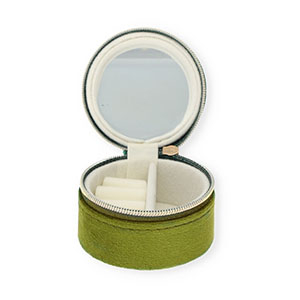 Sieraden reisdoosje met spiegeltje rond Olive green