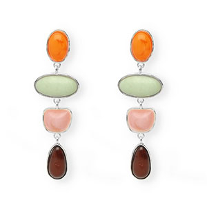 Trendy oorbellen&nbsp;/&nbsp;oorstekers met RVS steker Silver-warm orange-green-pink-brown