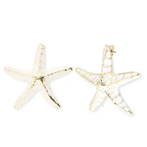 Trendy oorbellen&nbsp;/&nbsp;oorstekers enamel zeester met RVS steker Gold-white