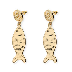 Trendy oorbellen&nbsp;/&nbsp;oorstekers spiraal & vis met RVS steker Gold