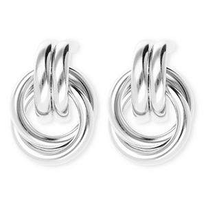 Statement oorbellen&nbsp;/&nbsp;oorstekers dubbele ring met RVS steker Silver