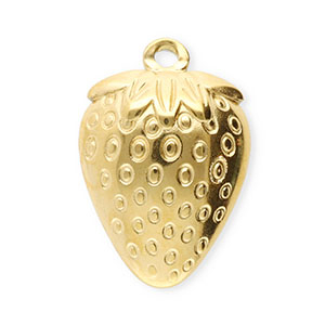 Roestvrij stalen (RVS) Stainless steel bedels aardbei Gold