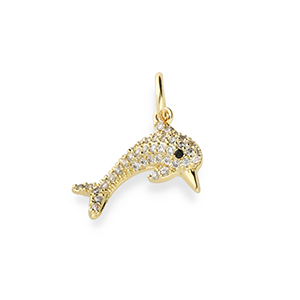 Brass TQ metaal bedels dolfijn met strass Gold-transparent-black
