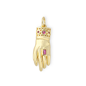 Brass TQ metaal bedels "OK" met strass Gold-pink